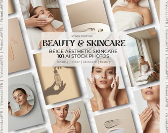 Paquete de 101 imágenes estéticas para el cuidado de la piel: fotos de stock de lujo con IA / plantillas para Instagram / paquete para redes sociales y Canva
