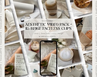 Paquete de más de 100 Reels Estéticos: 115 clips beige sin rostro, videos listos para usar para redes sociales, Reels, estilo de vida minimalista.