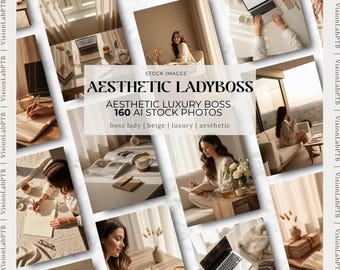 160 fotos de stock de lujo con estética Lady Boss en color beige – Plantillas para Instagram / Paquete para redes sociales y Canva