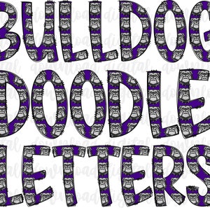 Purple Bulldog Doodle Letters