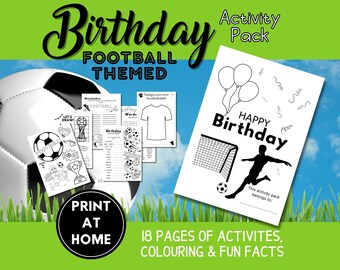 Football themed Birthday Party Children's Activity Pack Puzzles & Colouring in, printable 18 Pages