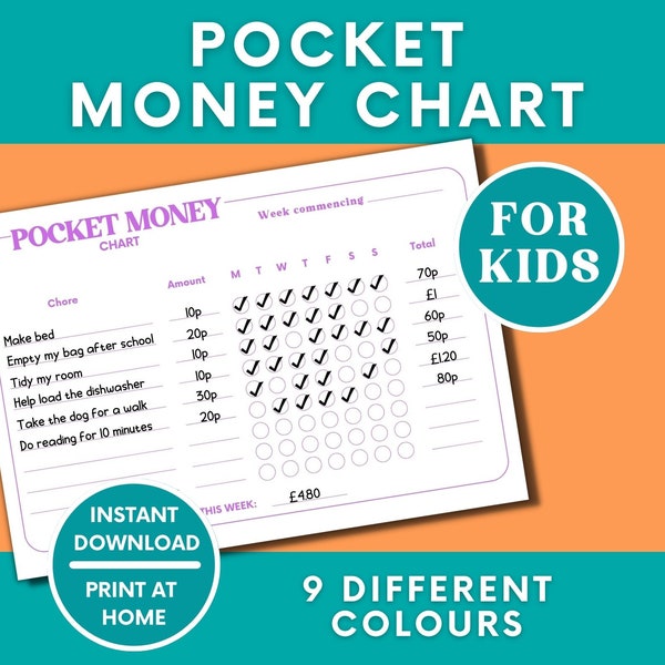 Pocket Money Chart Etsy Australia