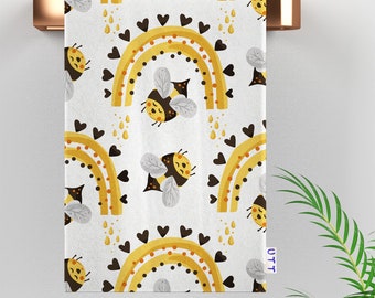 Bumblebee Tea Towel: Honeycomb & Rainbow Kitchen Decor (16x24 inches)
