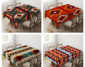 Carpet Design Tabletop|Terracotta Southwestern Table Cover|Aztec Print Home Decor|Ethnic Rug Tablecloth|Farmhouse Style Geometric Table Case