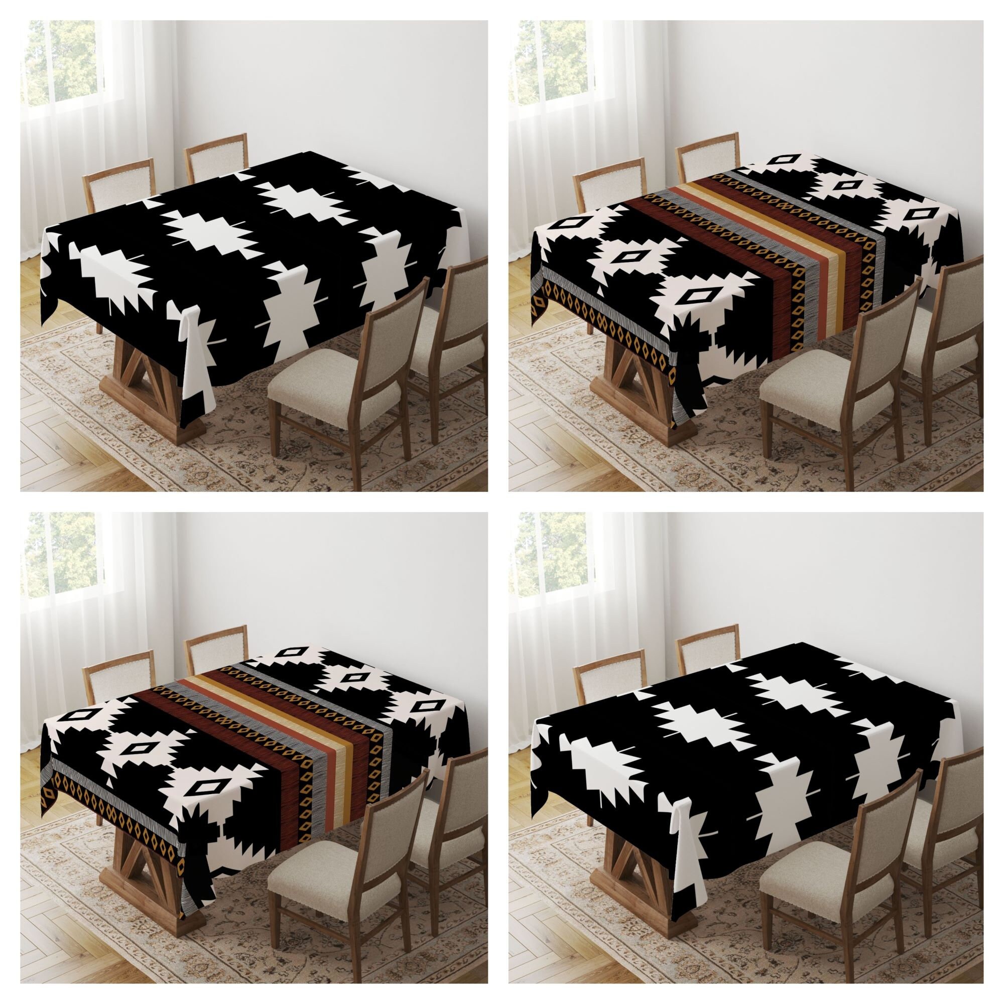 Terracotta Rug Design Table Cover|aztec Style Tablecloth|black