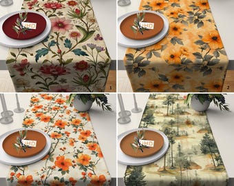 Caminho de mesa com estampa de flor de laranjeira | Tampo de mesa com estampa de flor de laranjeira | Toalha de mesa com estampa floral | Centro de mesa tendência outono | Decoração de mesa para o outono
