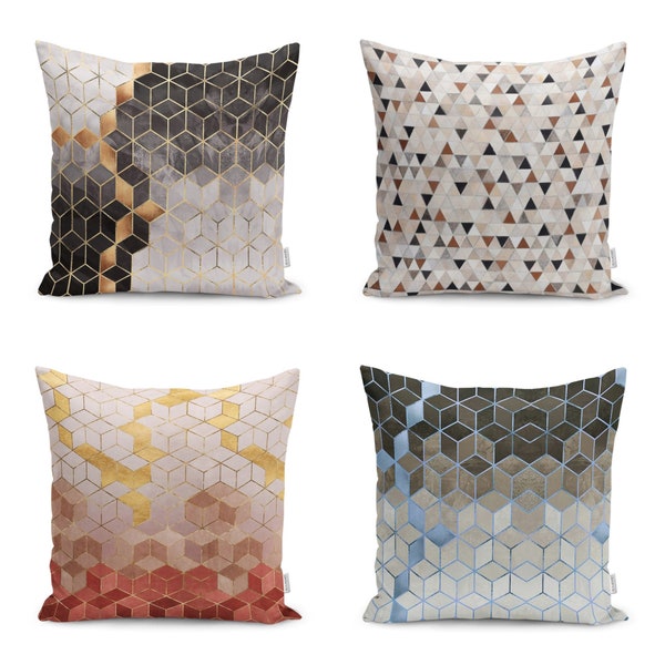 Honeycomb Design Pillow Case|Geometrical Abstract Style Cushion Cover|Elegant & Fancy Home Decor|Contemporary Pillowtop|Housewarming Cushion