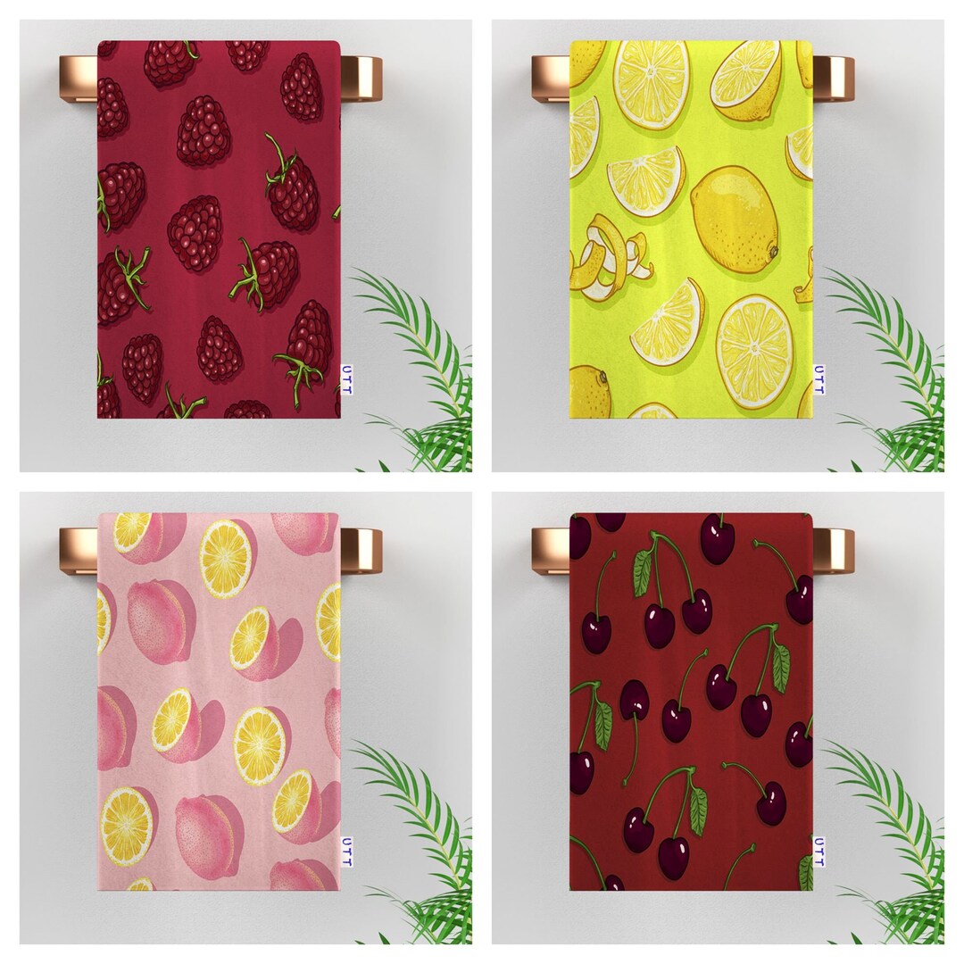 Raspberry Print Tea Towel|citrus Fruits Covered Hand Towel|cherry ...