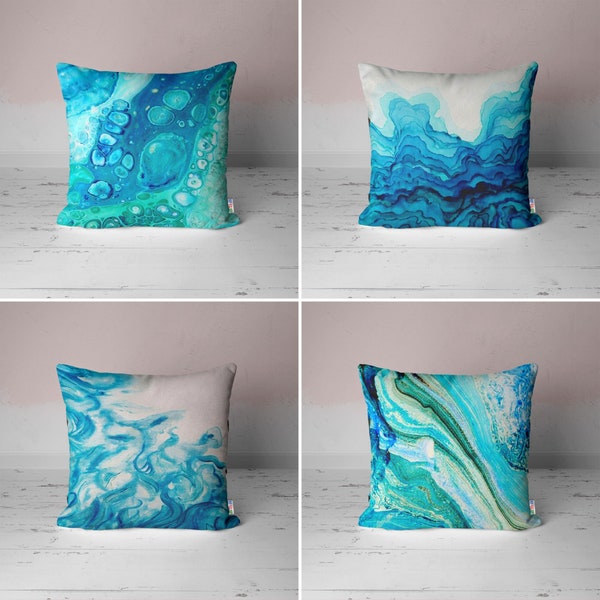 Clapping Waves Pillow Case|Turquoise Water Drops Cushion Cover|Nautical Home Decor|Abstract Effect Throw Pillowtop|Beach House Porch Cushion