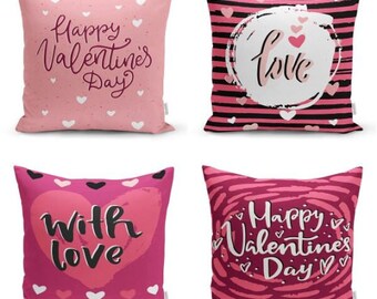 Shades of Pink Colored Pillowtop|Happy Valentine's Day Cushion Case|Romantic Home Decor|WITH LOVE Printed Pillow Cover|Pretty Cushion Cover
