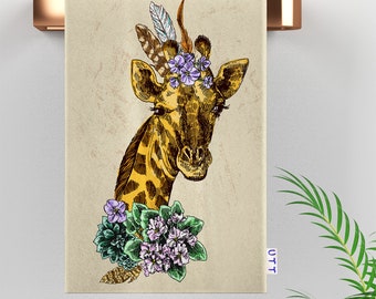 Giraffe Portrait Tea Towel - Cool Giraffe by Vivdesign - Funny