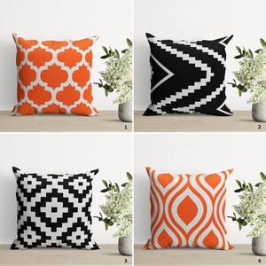 Capa de almofada com design abstrato moderno | Capa de almofada fofa laranja e preta | Decoração simples e doce para casa | Fronha bonita e sofisticada | Capa de inauguração