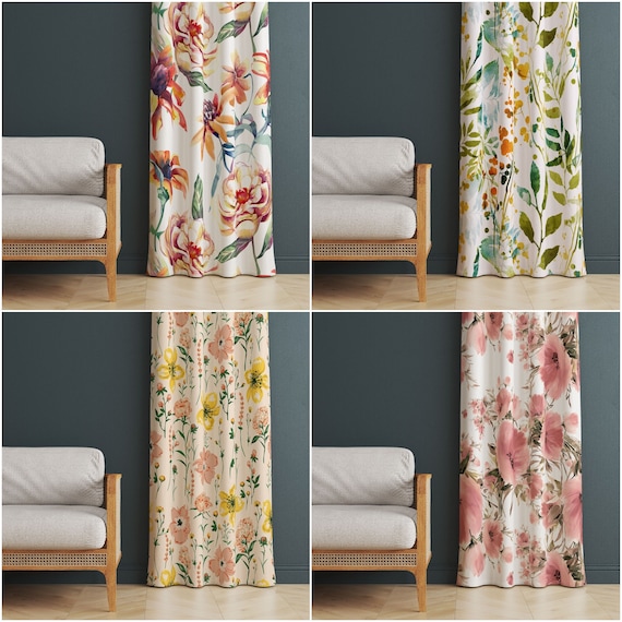 Blumenmuster-Vorhang | Thermisch isolierter, stilvoller Fensterschmuck | Blumen auf Leinwand-Effekt-Heimdekor