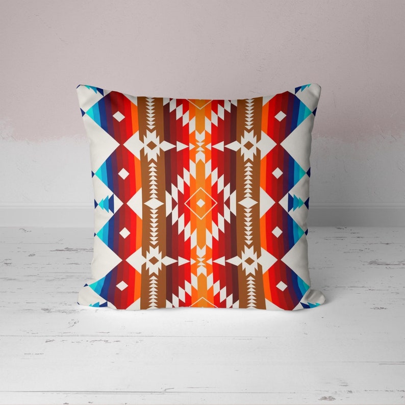 Rug Design Pillow CaseSouthwestern Terracotta Cushion CoverGeometric Aztec Design Authentic Pillow CoverFarmhouse Style Home Decoration 1