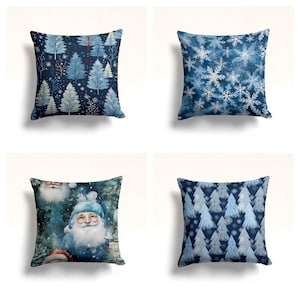 Federa per cuscino natalizia/Copricuscino per clima freddo/Decorazione per la casa con neve sugli alberi di pino/Copricuscino con alberi di Natale e fiocchi di neve/Copricuscino con Babbo Natale