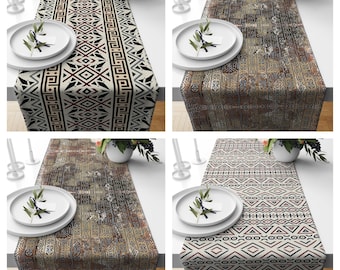 Tribal Table Runner|Cream & Black Tabletop|Abstract Home Decor|Authentic Ethnic Rug Tablecloth|Farmhouse Style Geometric Decorative Runner