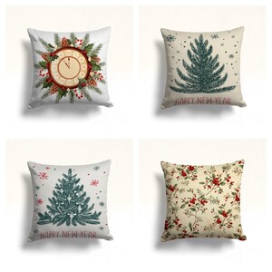 Federa per cuscino con stampa "Felice Anno Nuovo"/Federe per cuscino con orologio che ticchetta e pigne/Decorazione per la casa a forma di albero di Natale/Cuscino con bacche di Natale/Regalo di inaugurazione della casa