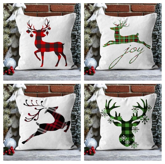 Plaid deer pillow cheap