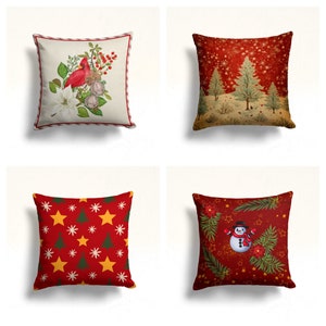 Federa con bacche di Natale e cardinale rosso/Cuscino con fiocchi di neve che cadono su un albero di pino/Decorazione per la casa con pupazzo di neve e foglie di pino/Regalo di inaugurazione della casa