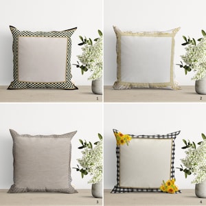 Capa de almofada com moldura e padrão xadrez | Capa de almofada com toque simples e doce | Fronha com estampa de moldura contemporânea | Decoração de casa moderna e elegante