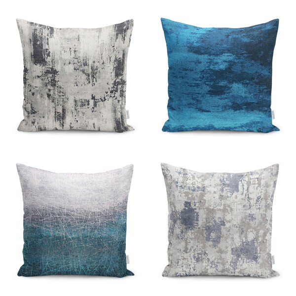 Contemporary Cushion Case|Awesome Combo of Turquoise & Gray Pillow Cover|Abstract Themed Pillow Case|Fancy Home Decor|Housewarming Pillowtop