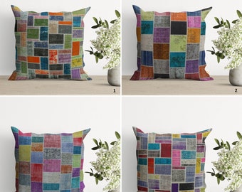 Kussensloop met patchwork-touch | Kussenhoes geometrisch abstract ontwerp|Elegant en kleurrijk interieur|Hedendaags kussen|Housewarmingcadeau