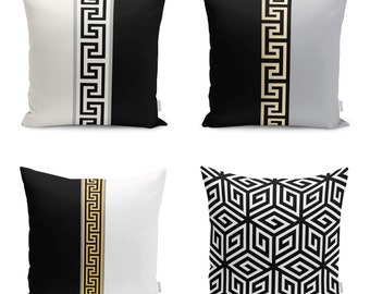 Greek Key Design Cushion Cover|Pillowtop of Golden & Black Elegance|Awesome Pillow Case for Simple and Trendy Preferences|Housewarming Gift