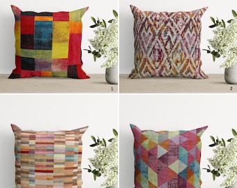Colorful Patchwork Style Pillow Cover|Bright Color Rhombi Decorated Cushion Case|Abstract Home Decor|Modern Art Pillowtop|Housewarming Gift