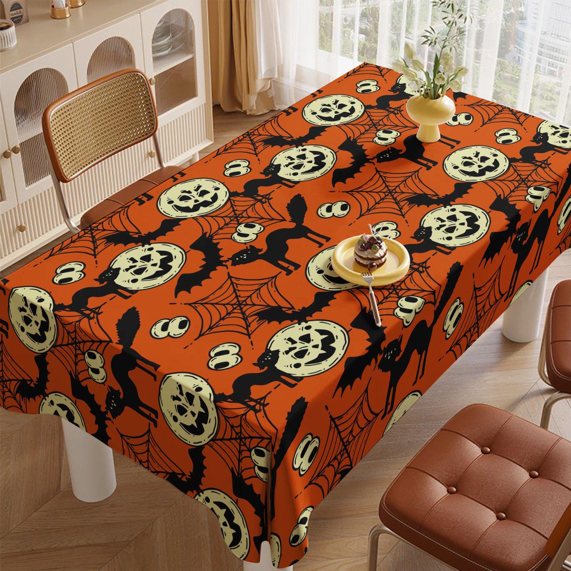 Reofrey Halloween-Tischdecke | Motiv Spukhaus & Kürbis | 137x183 Cm | Einweg-Kunststoff | Für Partys & Deko