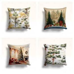 Federa per cuscino natalizia/Fodera per cuscino con alberi di pino/Decorazione per la casa con alberi di Natale e regali/Casa decorata con cuscino a tema natalizio/Regalo di inaugurazione della casa