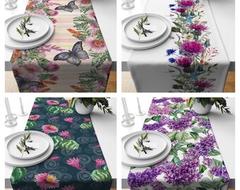 Beauty of Lilac Color Table Runner|Floral Tablecloth|Classy Home Decor|Housewarming Rectangle Runner|Contemporary Decorative Floral Tabletop