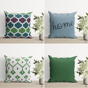Capa de almofada com design geométrico abstrato | Capa de almofada azul-petróleo e verde | Decoração simples e doce para casa | Fronha com estampa HOME | Capa de inauguração
