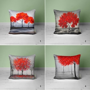 Autumn Trend Pillow Case|Fall Tree Cushion Cover|Red Leaves Throw Pillow Top|Fancy Decor Cushion Case|Tranquil Farmhouse Porch Pillow Cover