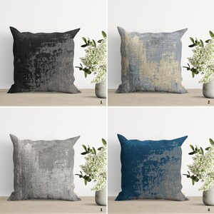 Fronha com design abstrato chique | Capa de almofada com aparência desgastada | Fronha azul e cinza | Decoração simples e doce para casa | Capa de almofada para inauguração de casa