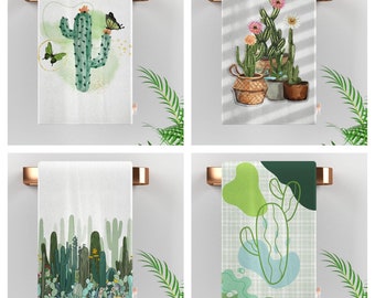 Met cactussen bedekte theedoek|Cactus bloemenhanddoek|Groen en bruin keukendecor|Vlinders op cactussen vaatdoek|Housewarming leuk handdoekcadeau