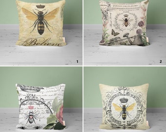 Queen Bee Print Pillow Sham: Farmhouse Floral Cushion Cover