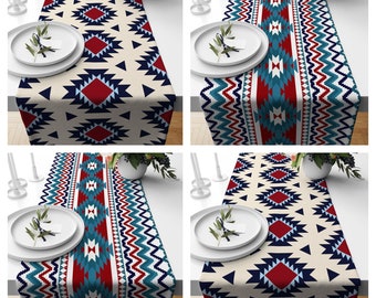 Terracotta Design Table Runner|Red & Blue Color Dominating Dining Table Decor|Modern Tabletop|Carpet Concept Kitchen Decor|Housewarming Gift