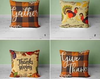 Give Thanks Cushion Cover|Festive Turkey Sofa Decor|Autumn Pillow Case|Thanksgiving Pillow Cover|Fall Throw Pillowcase|Gather Home Decor