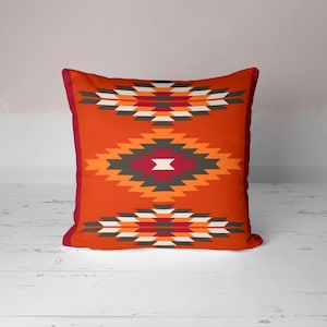 Rug Design Pillow CaseSouthwestern Terracotta Cushion CoverGeometric Aztec Design Authentic Pillow CoverFarmhouse Style Home Decoration 4