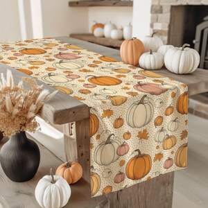 Fall Trend Table Runner|Autumn Pumpkin Sunflower Maple Leaf Print Rustic Farmhouse Dining Tablecloth|Thanksgiving Decorative Accent