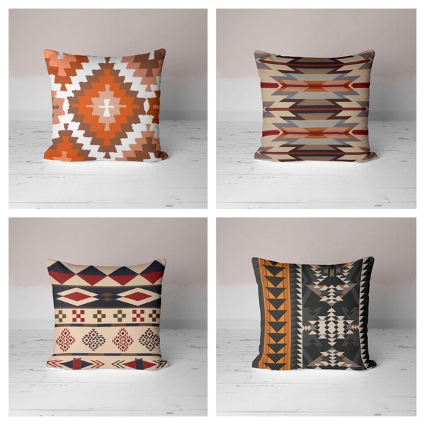 Rug Design Cushion Case|Southwestern Terracotta Pillow Cover|Elegant Aztec Print Ethnic Home Design|Geometric Farmhouse Style Pillow Cover