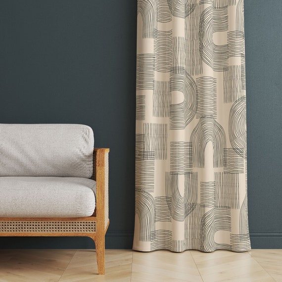 Modern Abstract Thermal Insulated Curtains | Boho Window Decor (70/30 Polyester/Cotton)