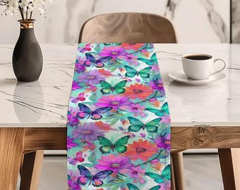 Floral Butterfly Table Runner: Modern Farmhouse Kitchen Decor