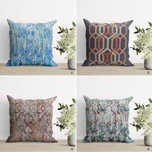 Fronha estampada com desenhos hexagonais | Capa de almofada azul e marrom | Decoração abstrata para casa | Fronha de arte moderna | Capa de almofada simples e fofa