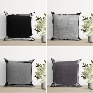 Capa de almofada contemporânea | Capa de almofada cinza e preta | Decoração de casa em estilo grego com moldura | Fronha elegante | Presente de inauguração | Topo decorado simples