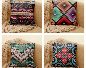 Geometric Rug Design Pillow Case|Gobelin Pillow Cover|Belgian Tapestry|Woven Handmade Throw Cushion Case|Traditional Outdoor Pillow Cover|