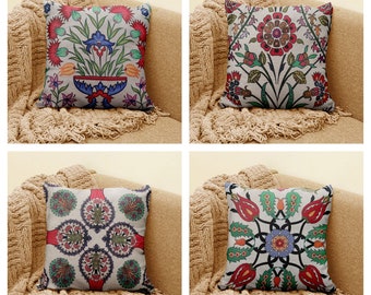 Turkish Tulip Decor Pillow Case|Handmade Gobelin Tapestry Outdoor Pillow Top|Comfy Red Floral Tapestry Pillow Case|Ethnic Throw Cushion Case