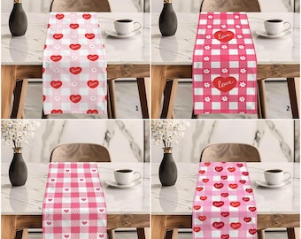 Liebe und Herz Print Tischläufer|Happy Valentine's Day Tischdekoration|Karierte Tischplatte|Romantische Tischdecke|Plaid Läufer|14 Februar Dekor