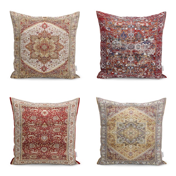 Anatolian Rug Design Pillow Cover|Turkish Kilim Cushion Case|Ottoman Home Decor|Rustic Farmhouse Style Cushion Cover|Ethnic Geometric Pillow