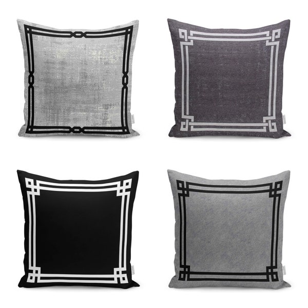 Contemporary Pillow Cover|Gray and Black Cushion Case|Framed Greek Style Home Decor|Elegant Pillowtop|Housewarming Gift|Simple Decorated Top